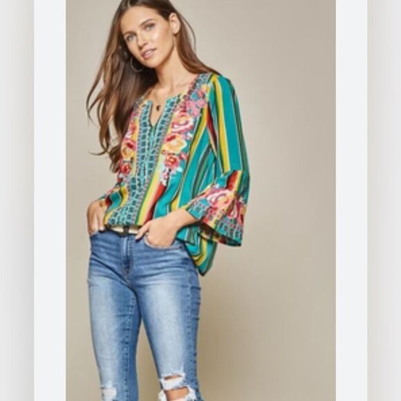 Savanna Jane Blouse Top Embroidered Pullover Size L - Picture 2 of 10